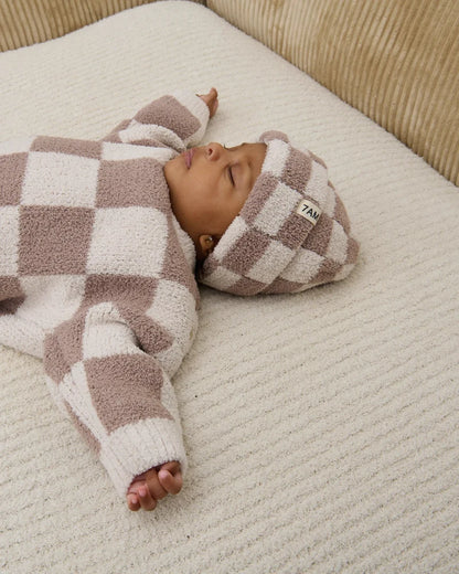Fuzzy Checkers Sweater Ecru Taupe