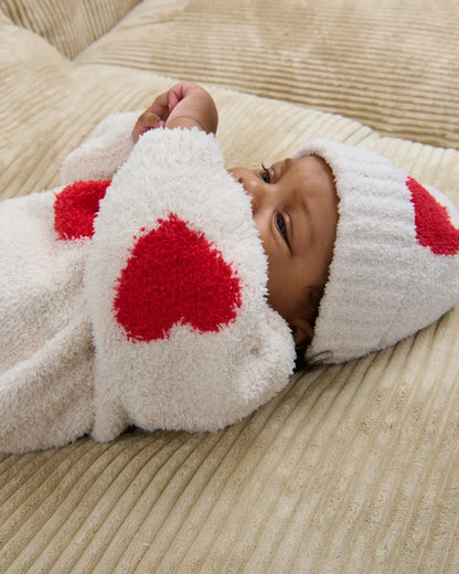 Fuzzy Heart Sweater Ecru Crimson