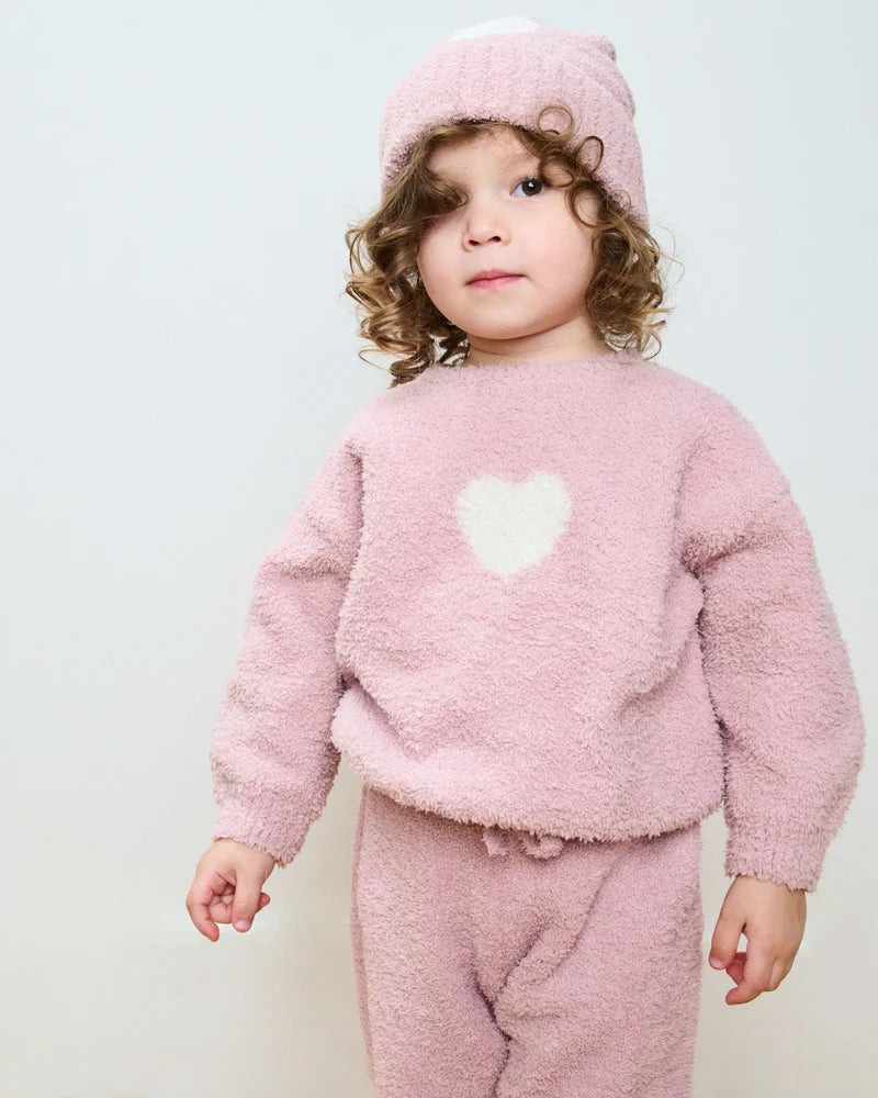 Fuzzy Heart Sweater Ash Rose Ecru