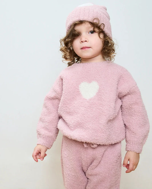 Fuzzy Heart Sweater Ash Rose Ecru