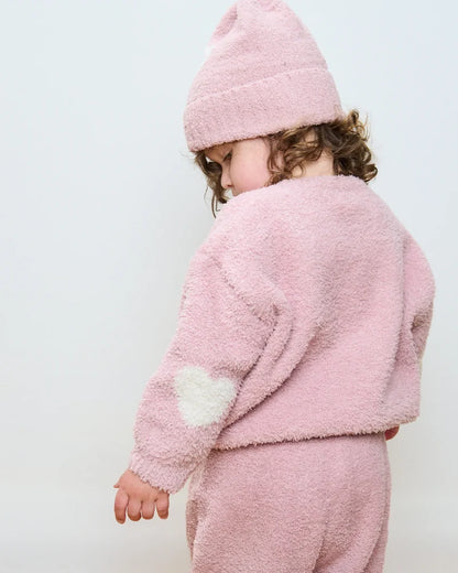 Fuzzy Heart Sweater Ash Rose Ecru