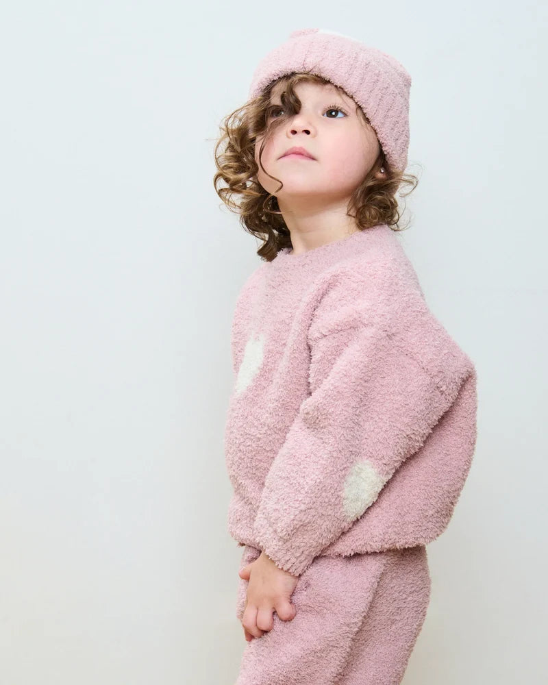 Fuzzy Heart Sweater Ash Rose Ecru