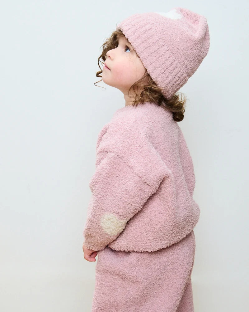 Fuzzy Heart Sweater Ash Rose Ecru