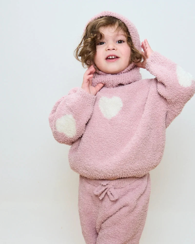 Fuzzy Heart Sweater Ash Rose Ecru