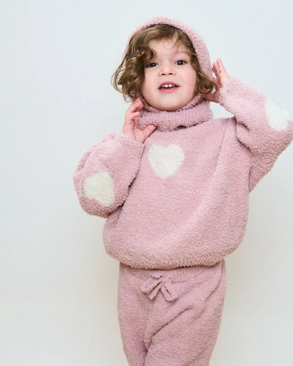 Fuzzy Heart Sweater Ash Rose Ecru