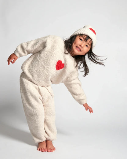 Fuzzy Heart Sweater Ecru Crimson