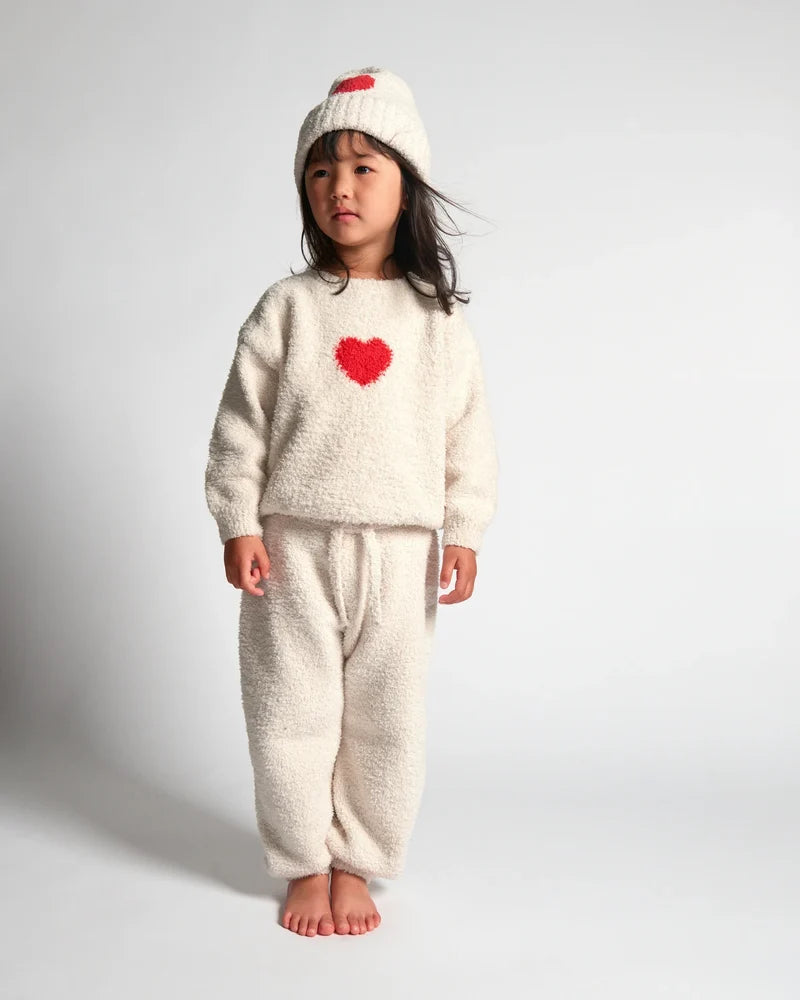 Fuzzy Heart Sweater Ecru Crimson