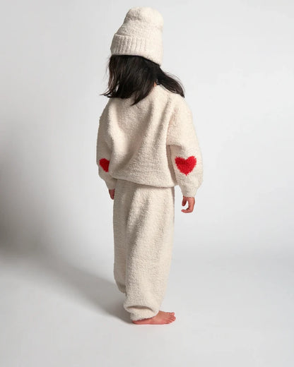 Fuzzy Heart Sweater Ecru Crimson