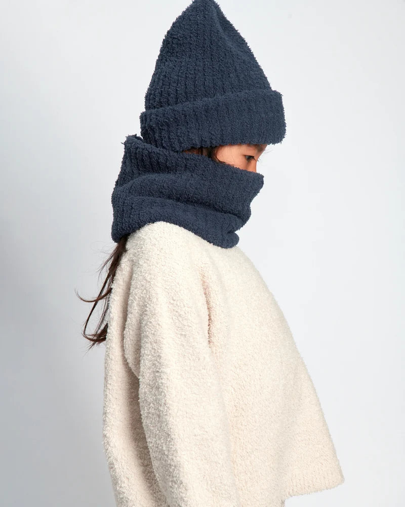Fuzzy Ribbed Beanie Navy