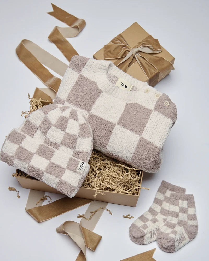 Fuzzy Checkers Sweater Ecru Taupe