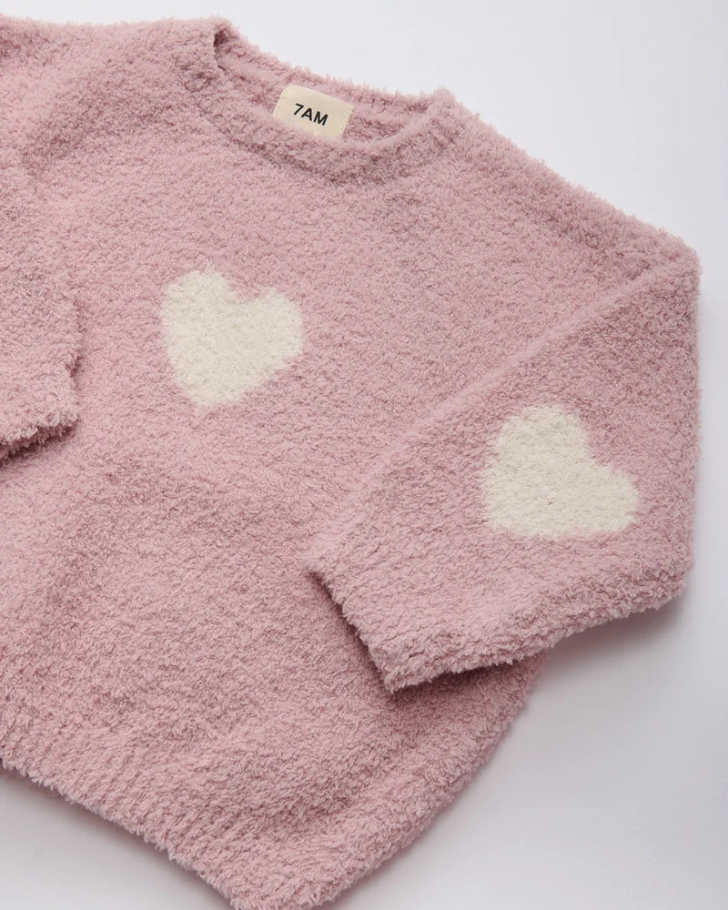 Fuzzy Heart Sweater Ash Rose Ecru