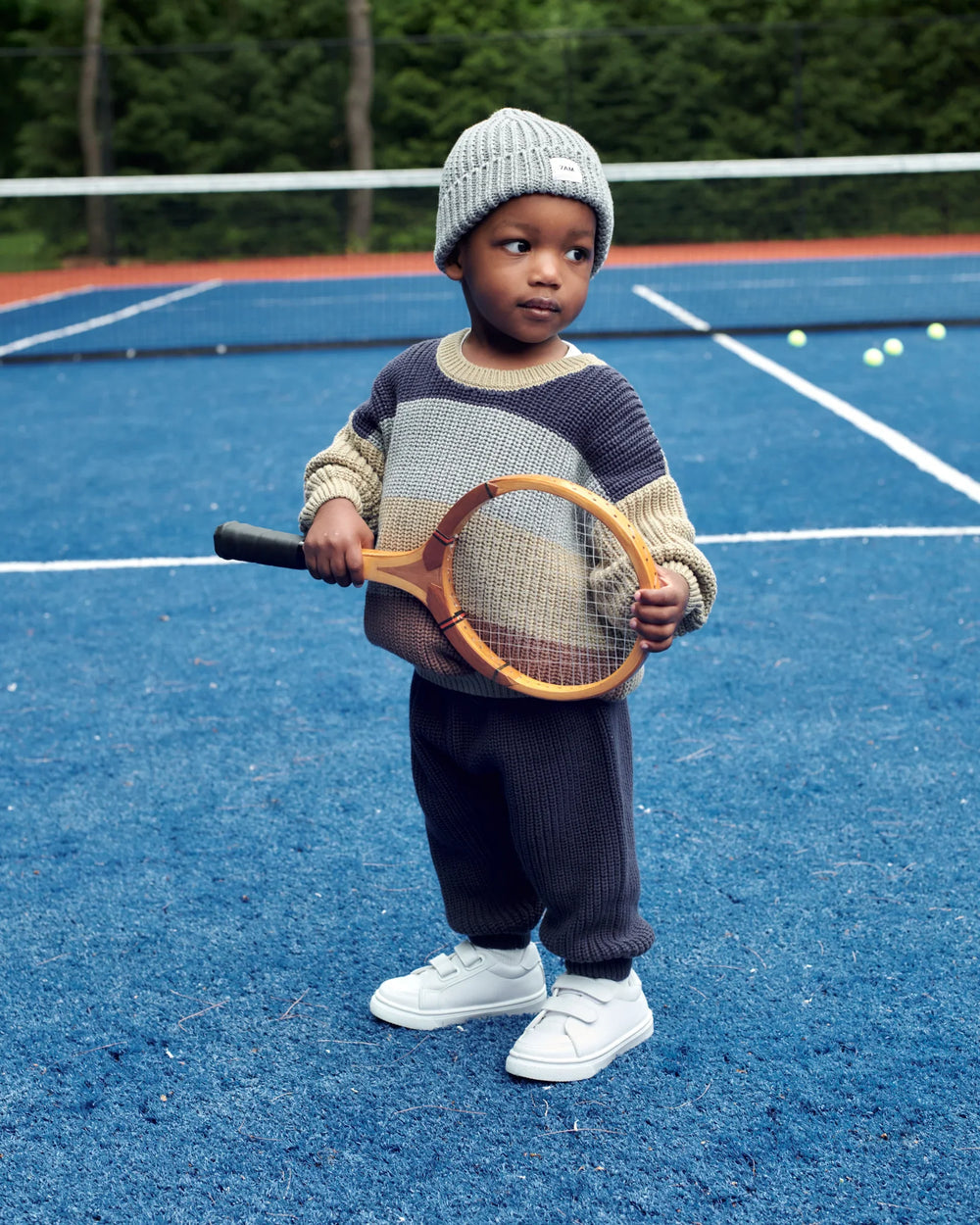 Chunky Tennis Boxy Sweater - Olive Multi