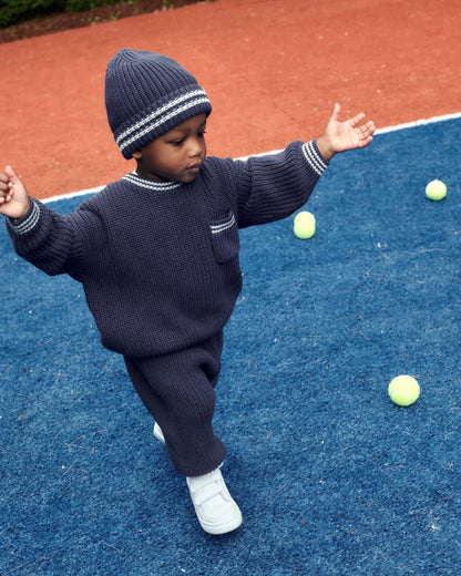 Chunky Tennis Boxy Sweater - Navy Pearl Grey