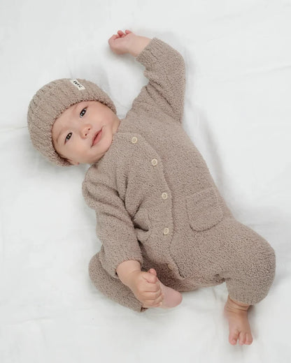 Fuzzy Ribbed Beanie Taupe