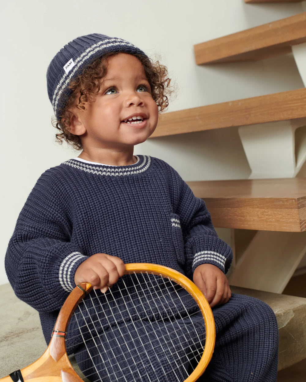 Chunky Tennis Boxy Sweater - Navy Pearl Grey