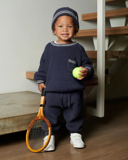 Chunky Tennis Boxy Sweater - Navy Pearl Grey