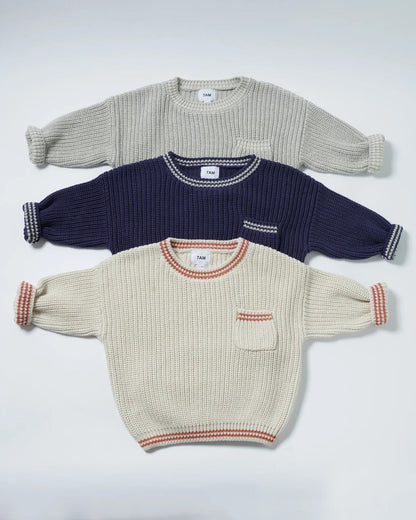 Chunky Tennis Boxy Sweater - Navy Pearl Grey
