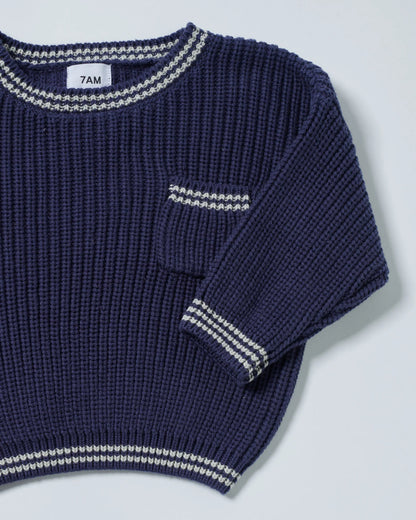 Chunky Tennis Boxy Sweater - Navy Pearl Grey