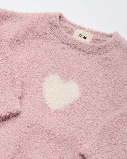 Fuzzy Heart Sweater Ash Rose Ecru