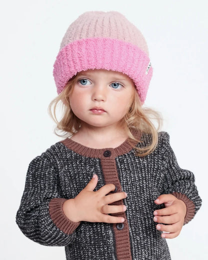 Two-Tone Fuzzy Ribbed Beanie Vivid Pink Ash Rose