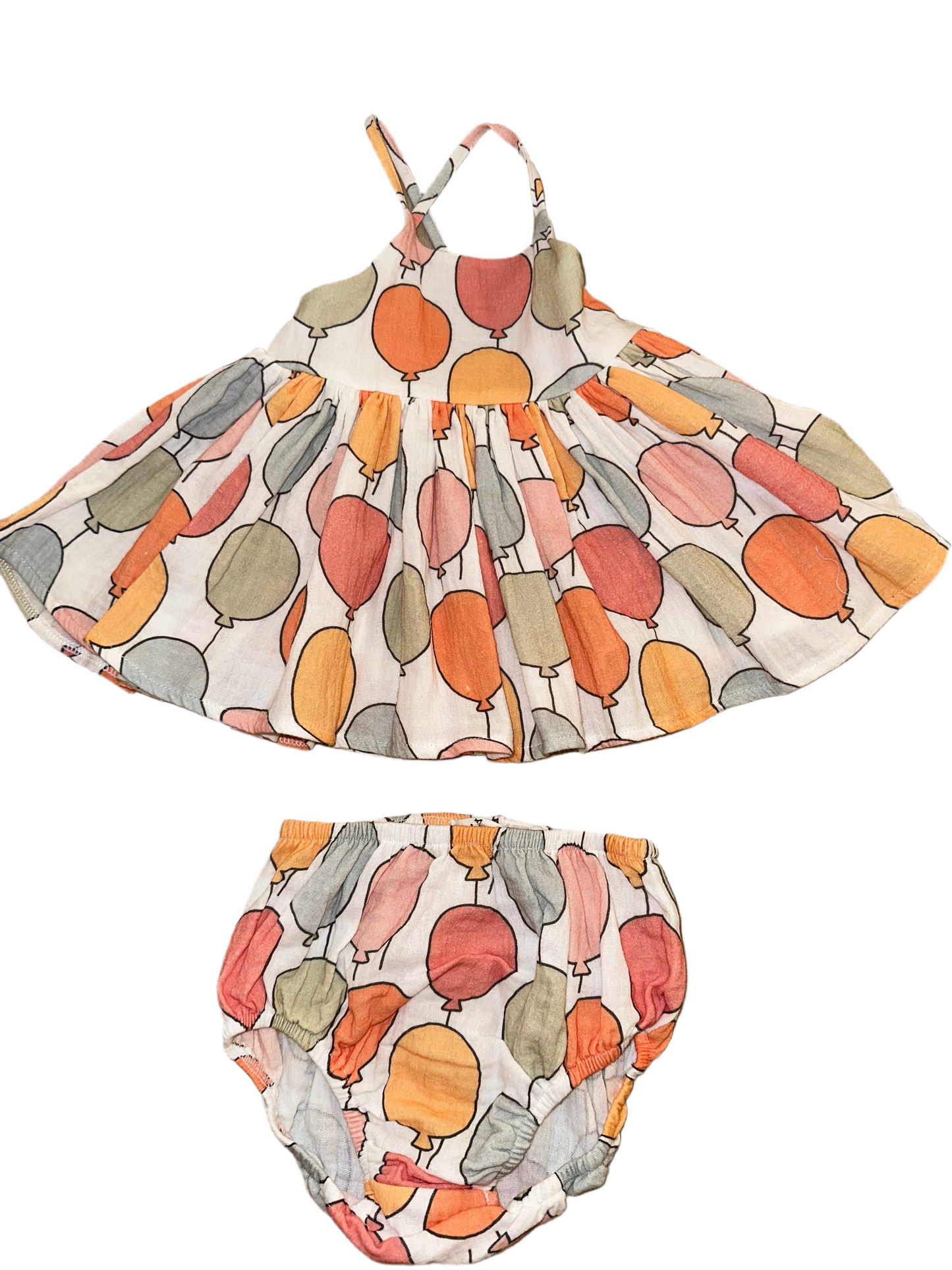 Balloon Print Party Dress Oyster