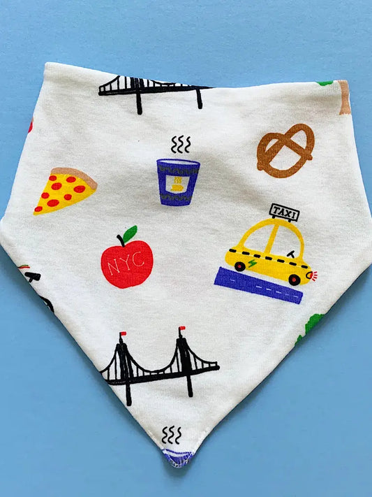 Organic Baby Bib Kerchief Reversible Big City All Over Print