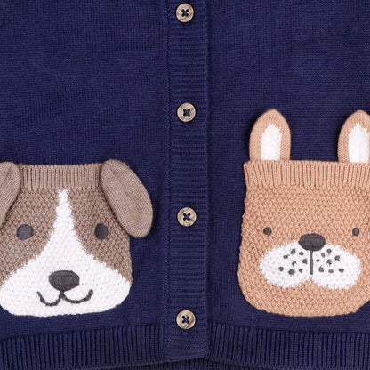 Dog Pocket Embroidered Knit Cardigan