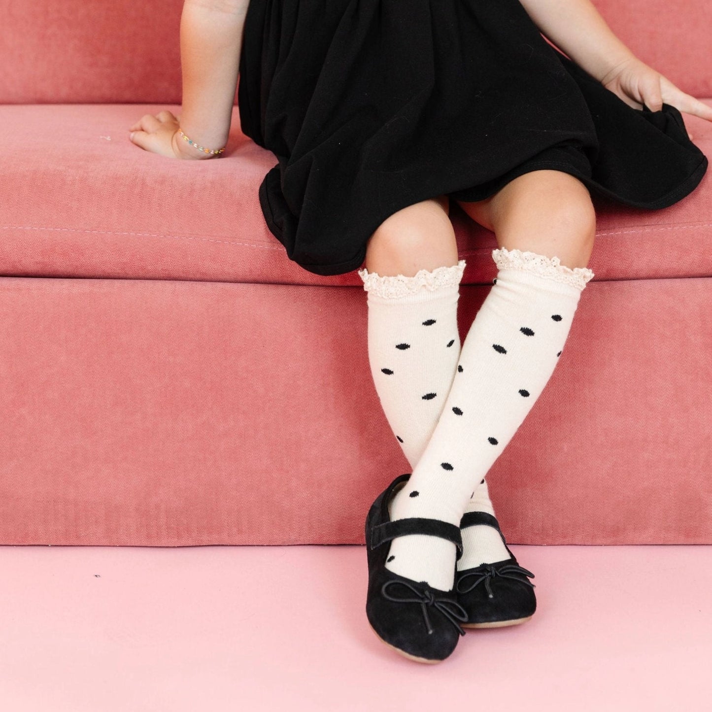 Vanilla Dot Lace Top Knee High Socks