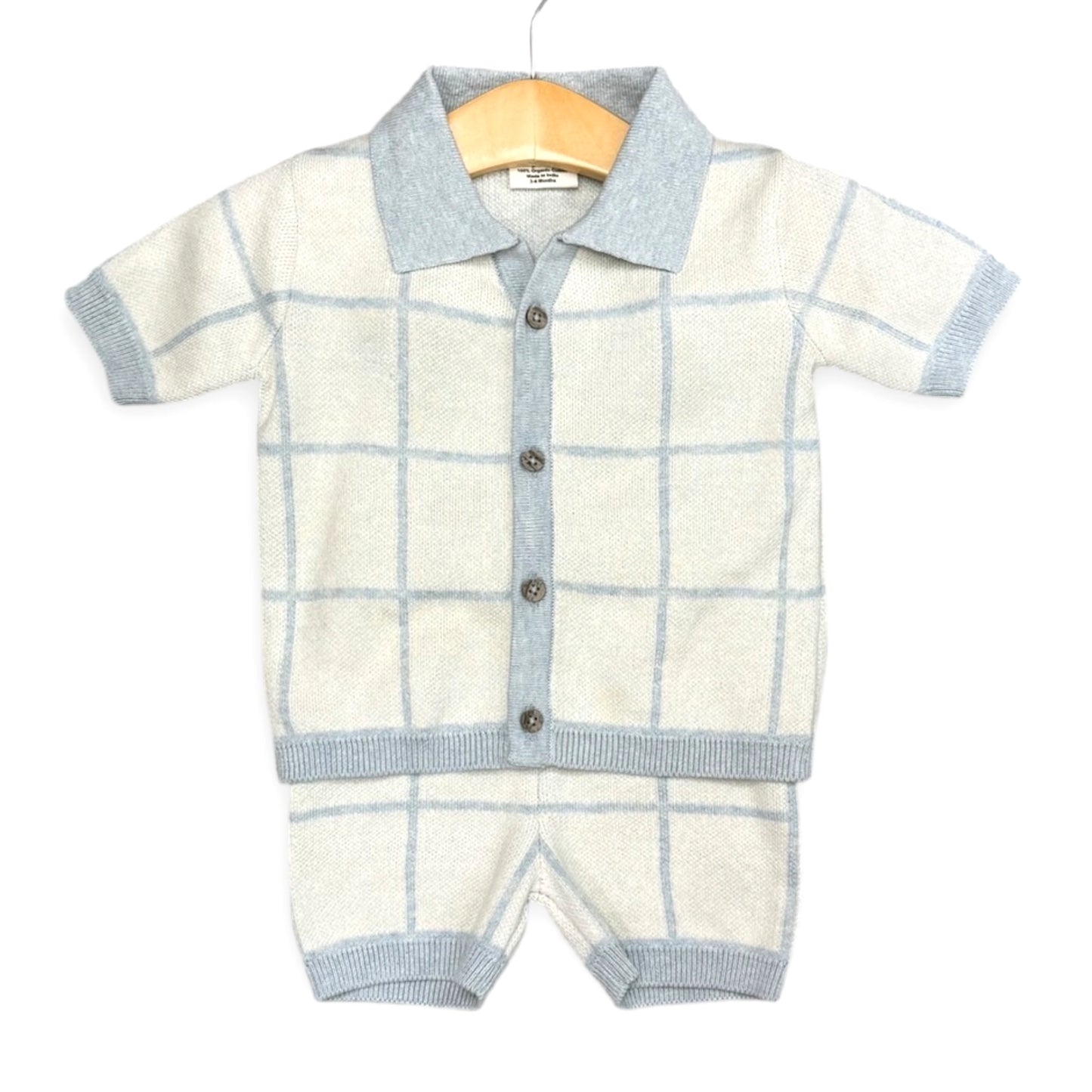 Checkered Jacquard Baby Shirt And Shorts Set