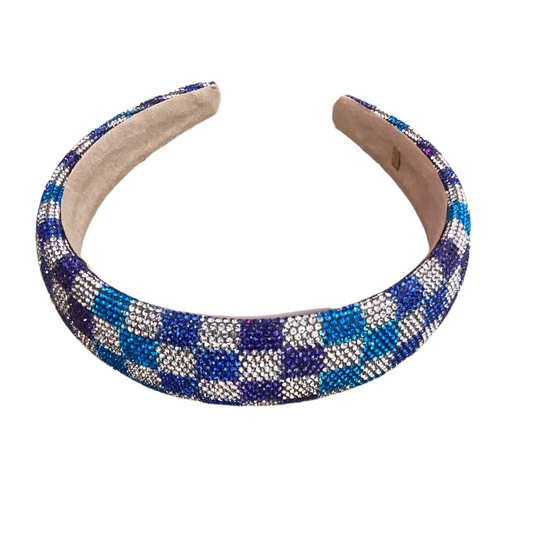 Blue & Silver Checkerboard Headband