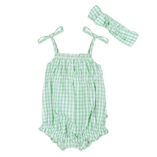 Forest Gingham Baby Romper And Headband