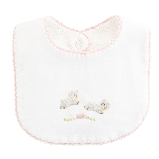 Baby Lambs Bib w/Pink Crochet Trim