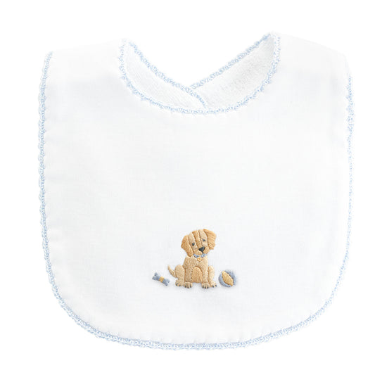 Good Puppy Bib w/Blue Crochet Trim