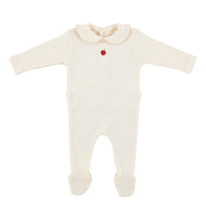 Bebe Apple Collar Overall Natural Pointelle