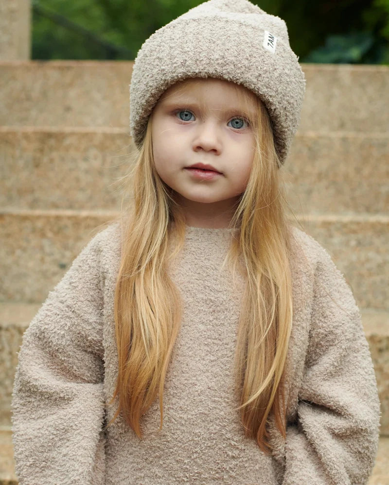 Fuzzy Ribbed Beanie Taupe