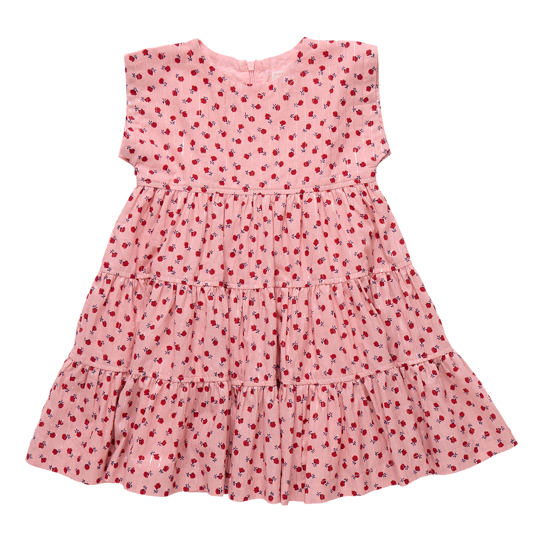 Girls Peachy Dress-pink tiny roses