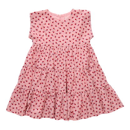 Girls Peachy Dress-pink tiny roses