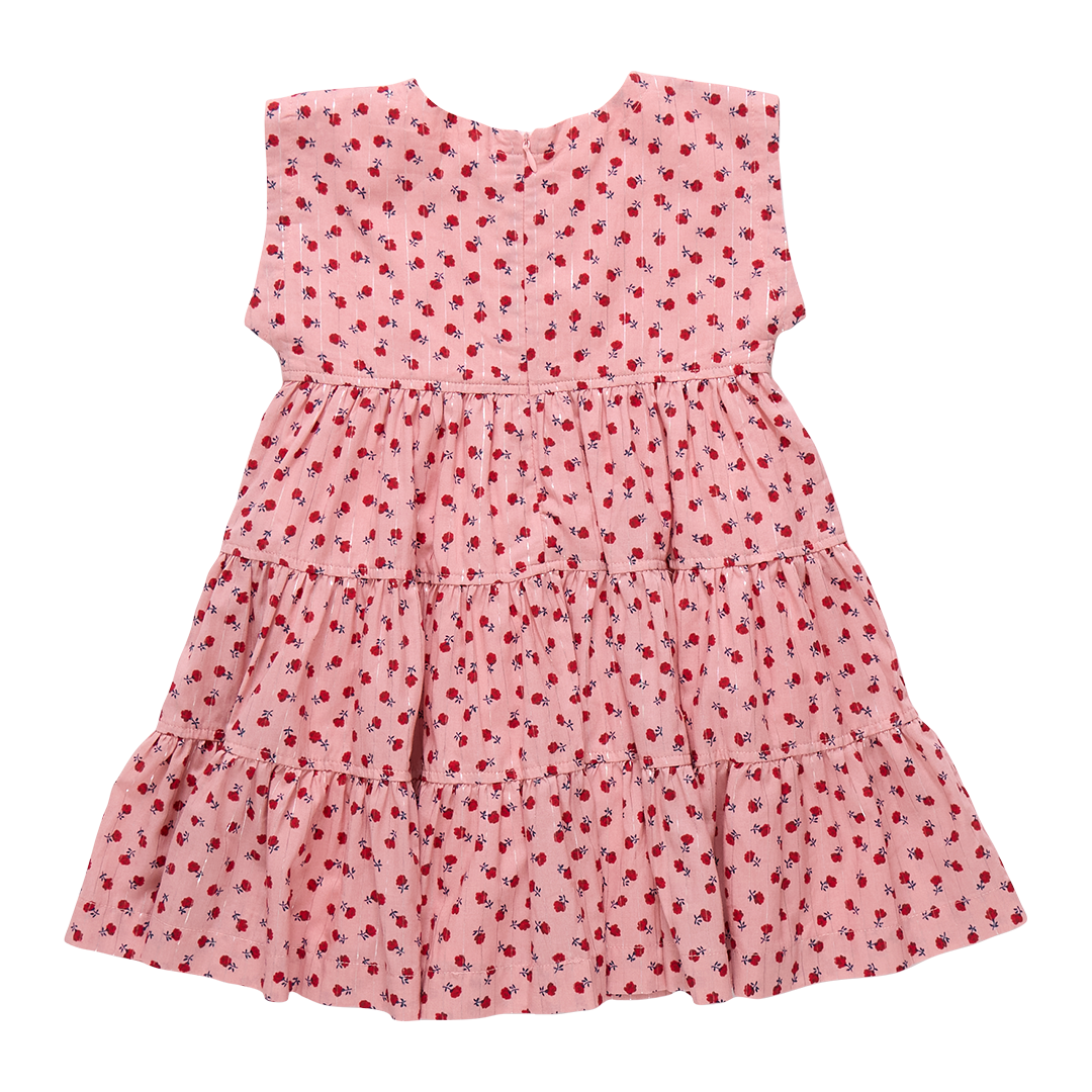 Girls Peachy Dress-pink tiny roses