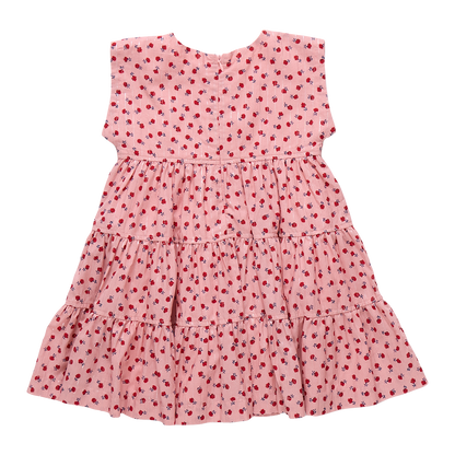 Girls Peachy Dress-pink tiny roses
