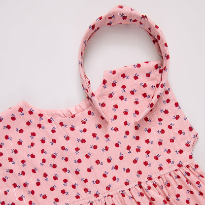 Girls Peachy Dress-pink tiny roses
