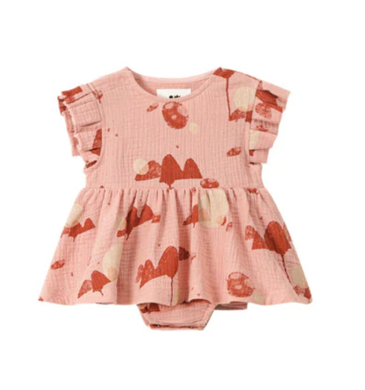 Baby Dress with Box Pleated Sleeves- Peach