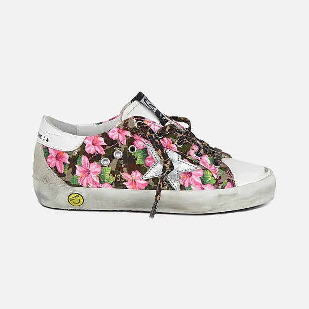 Kids Super-Star Low Top Sneaker Pink Floral/Silver Star/Camo Lace