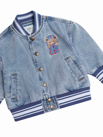 Dreamy Denim Varsity Bomber