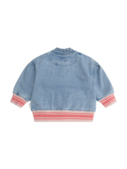 Dreamy Denim Strawberry Bomber