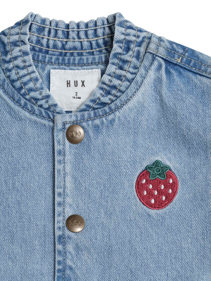 Dreamy Denim Strawberry Bomber