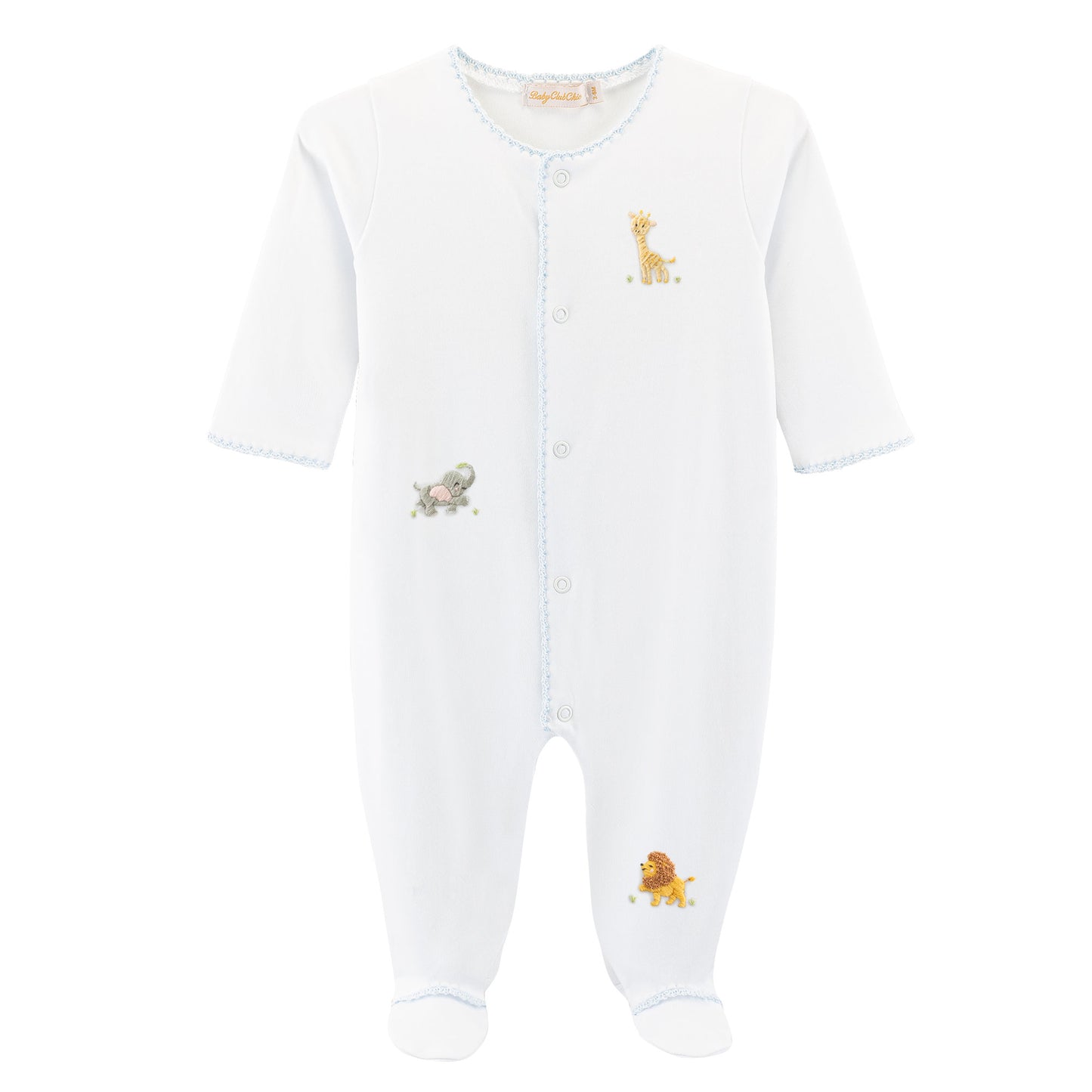 Safari Adventure Footie w/Blue Crochet Trim