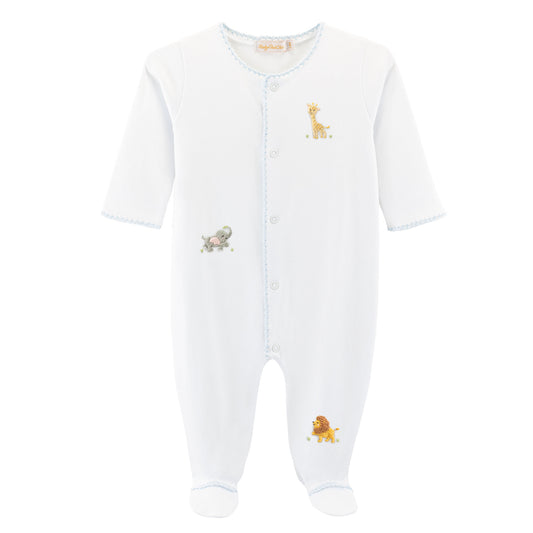 Safari Adventure Footie w/Blue Crochet Trim