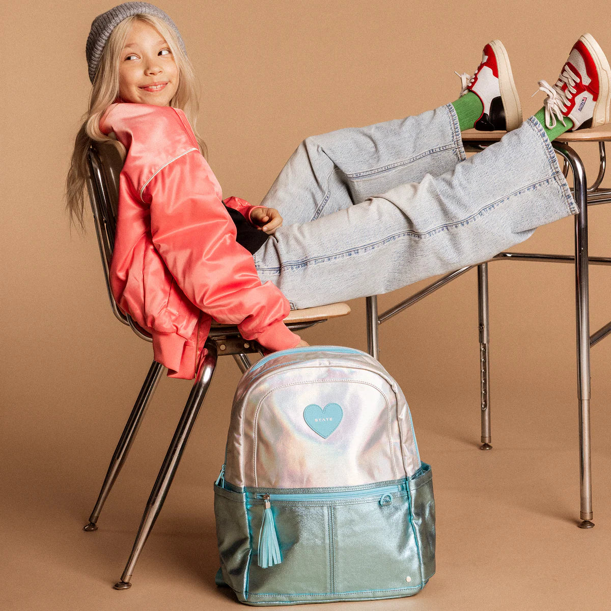 Kane Double Pocket Backpack - Metallic Blue Iridescent