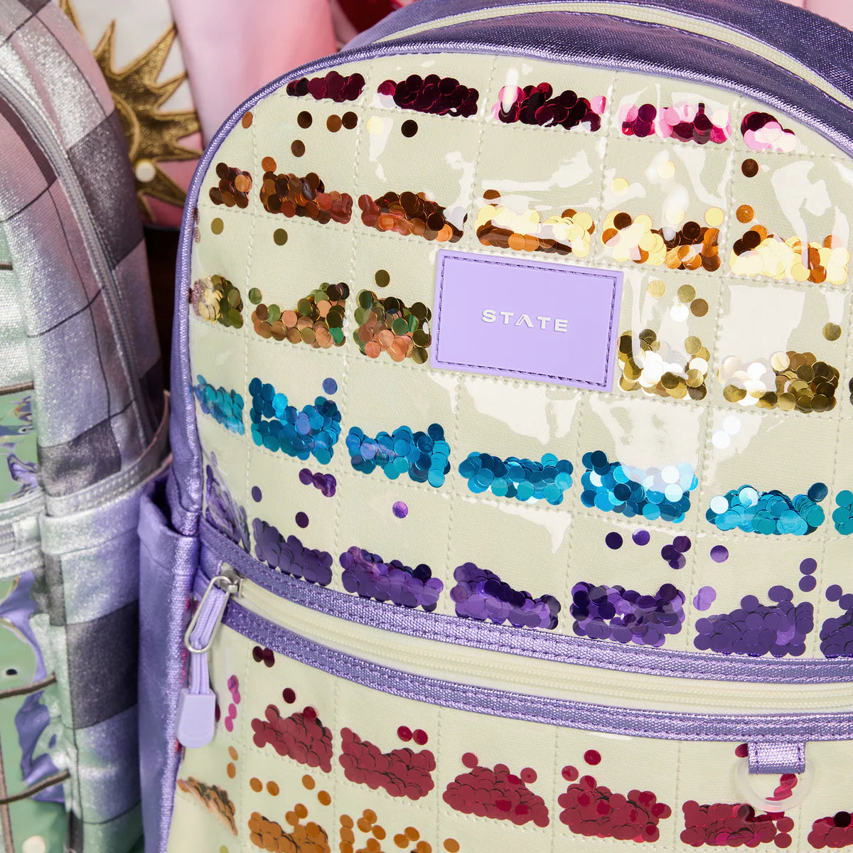 Kane Double Pocket Backpack - Lilac Quilted Sequins