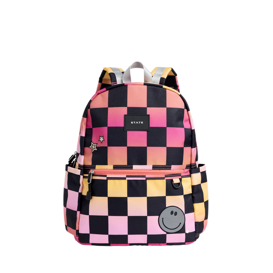 Kane Double Pocket Backpack - Pink Checkerboard